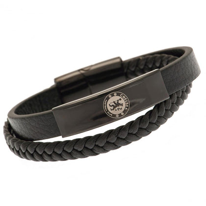 Chelsea FC Black IP Leather Bracelet Image 1
