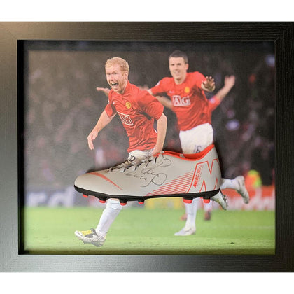 Manchester United FC Framed Scholes Signed Boot Image 1