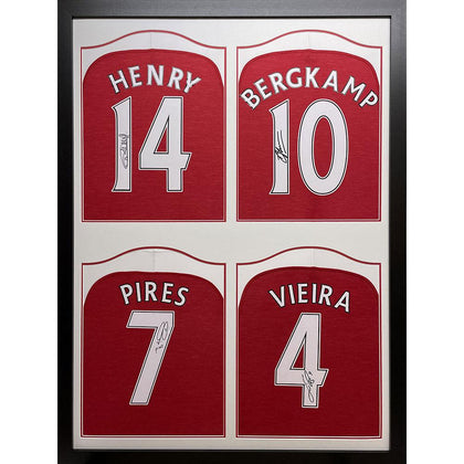 Arsenal FC Quad Framed Henry Bergkamp Pires & Vieira Signed Shirts Image 1