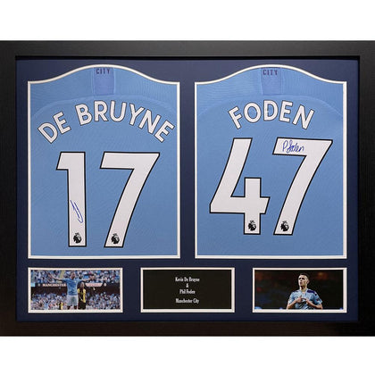 Manchester City FC Dual Framed De Bruyne & Foden Signed Shirts Image 1
