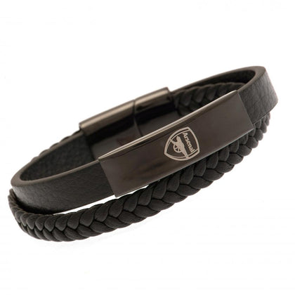 Arsenal FC Black IP Leather Bracelet Image 1