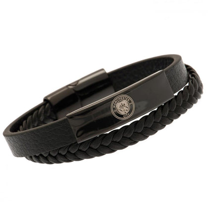 Manchester City FC Black IP Leather Bracelet Image 1