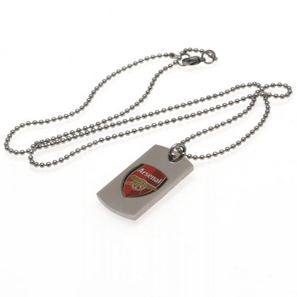 Arsenal FC Stainless Steel Colour Crest Dog Tag & Chain Image 1
