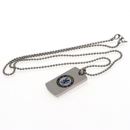 Chelsea FC Stainless Steel Colour Crest Dog Tag & Chain Image 1