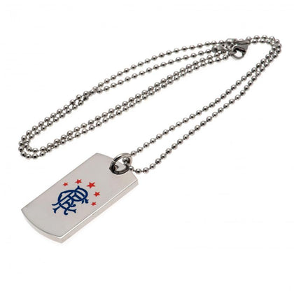 Rangers FC Stainless Steel Colour Crest Dog Tag & Chain Image 1