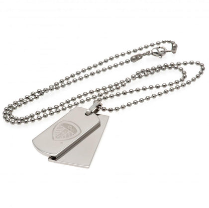 Leeds United FC Stainless Steel Double Dog Tag & Chain Image 1