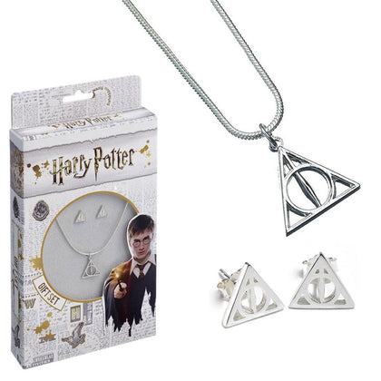 Harry Potter Deathly Hallows Silver Plated Necklace & Earrings Image 1