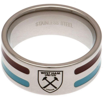 West Ham United FC Stainless Steel Colour Stripe Ring Image 1