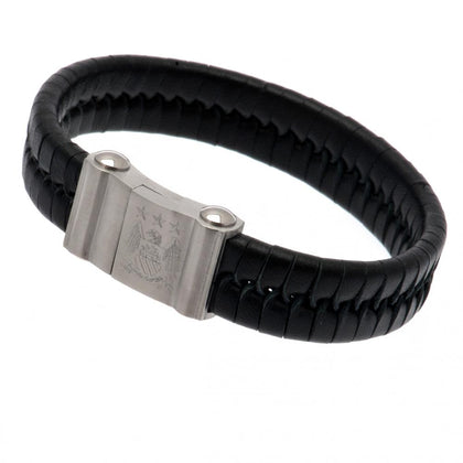 Manchester City FC Single Plait Leather Bracelet Image 1